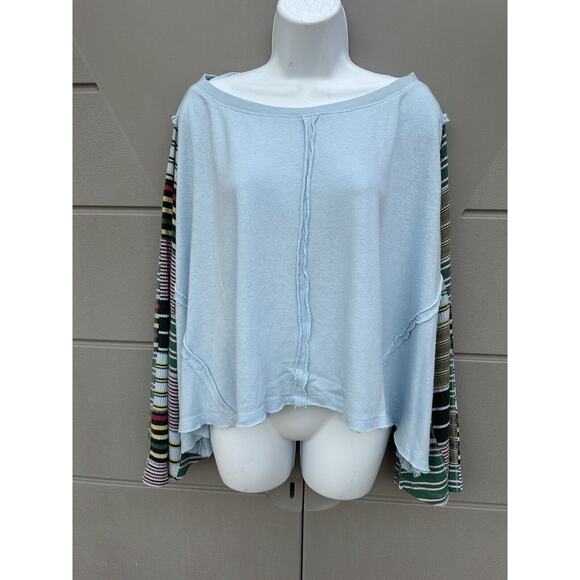 We The Free Maxwell Blue hippie Thermal Tee Long Bell Statement Sleeves Sz Large - Picture 7 of 14